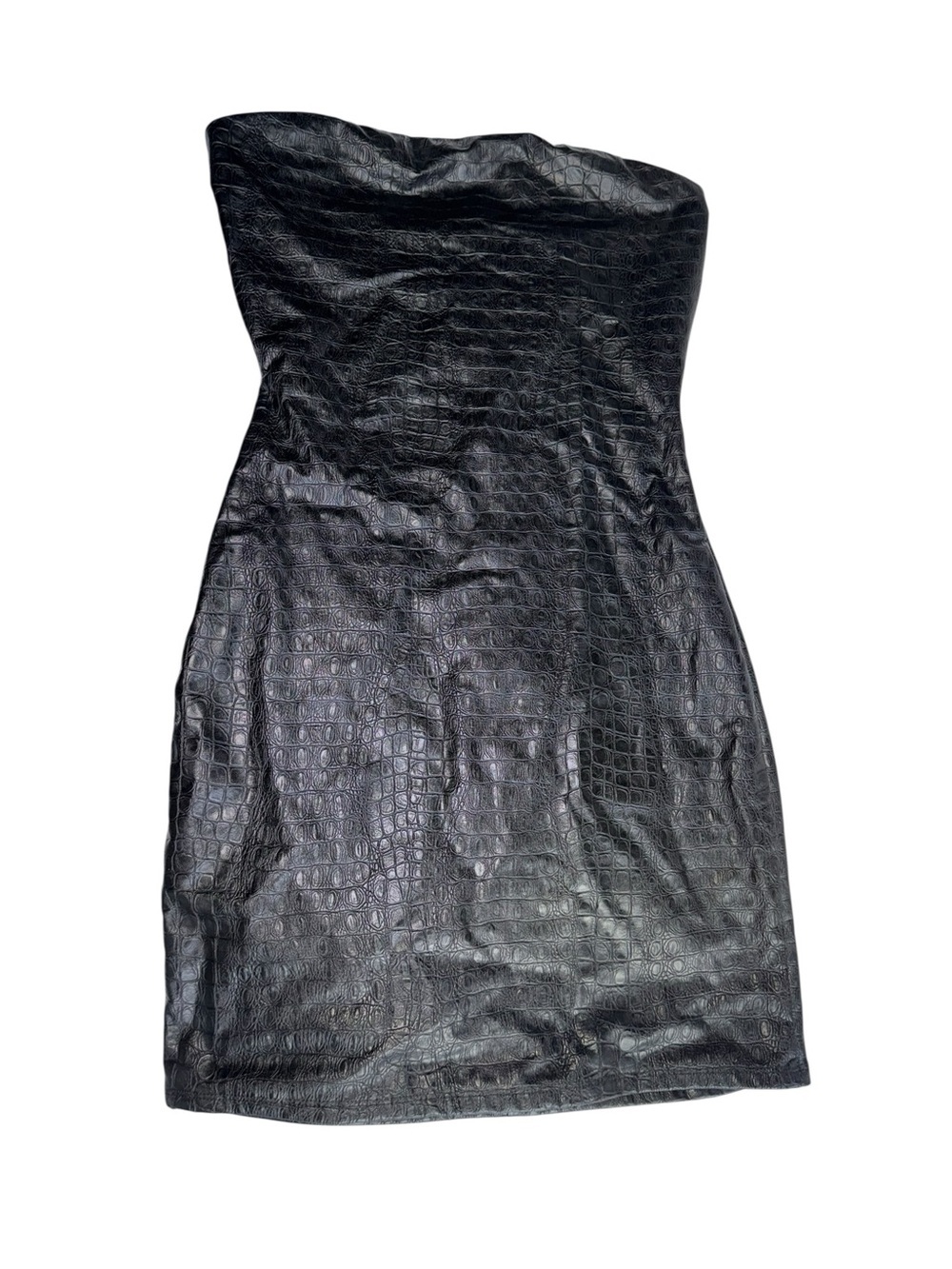 Naked wardrobe Croc Embossed Strapless Faux Leather Black Minidress Medium - Picture 2 of 9